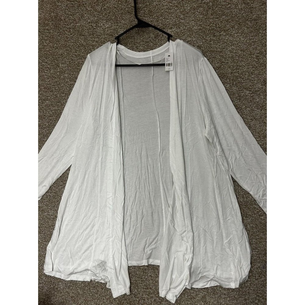 Lane Bryant Stretch White Open Front Cardigan Sweater Size 10/12